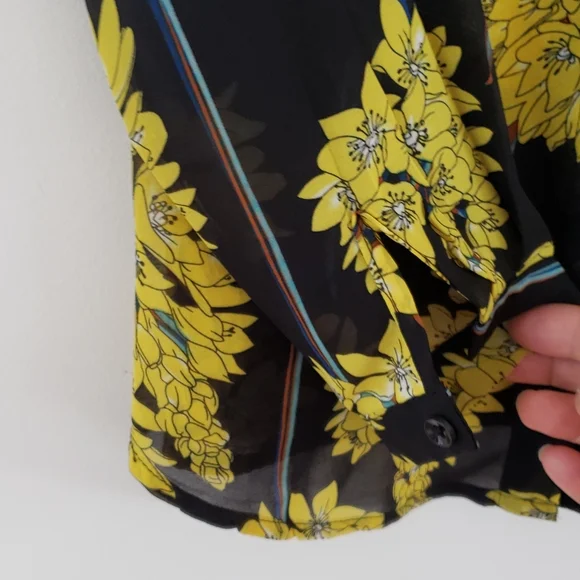 Urban Coco long sleeve sheer black Yello floral button blouse; Size small - Picture 7 of 16